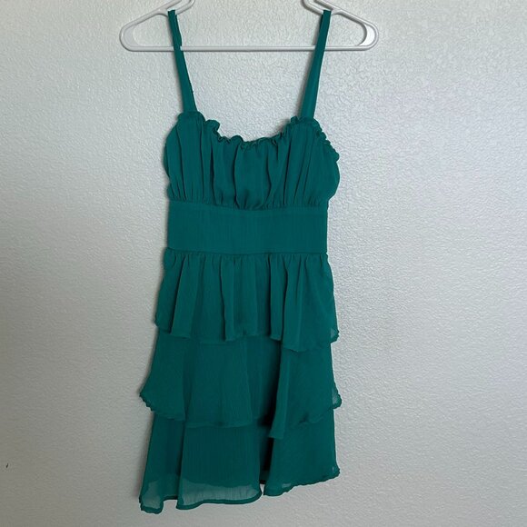 TRIXXI Womans Turquoise Mini Ruffled Dress SIZE S - Picture 4 of 5